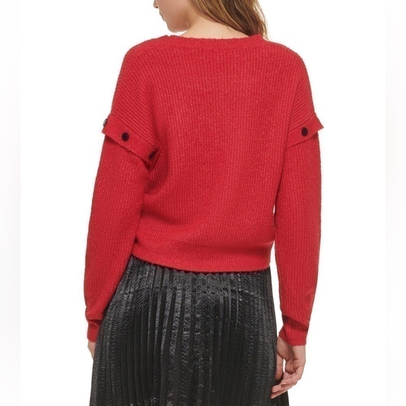 DKNY Jeans Women's Drop-Shoulder Long-Sleeve Sweater Large Red NWT - Picture 3 of 10